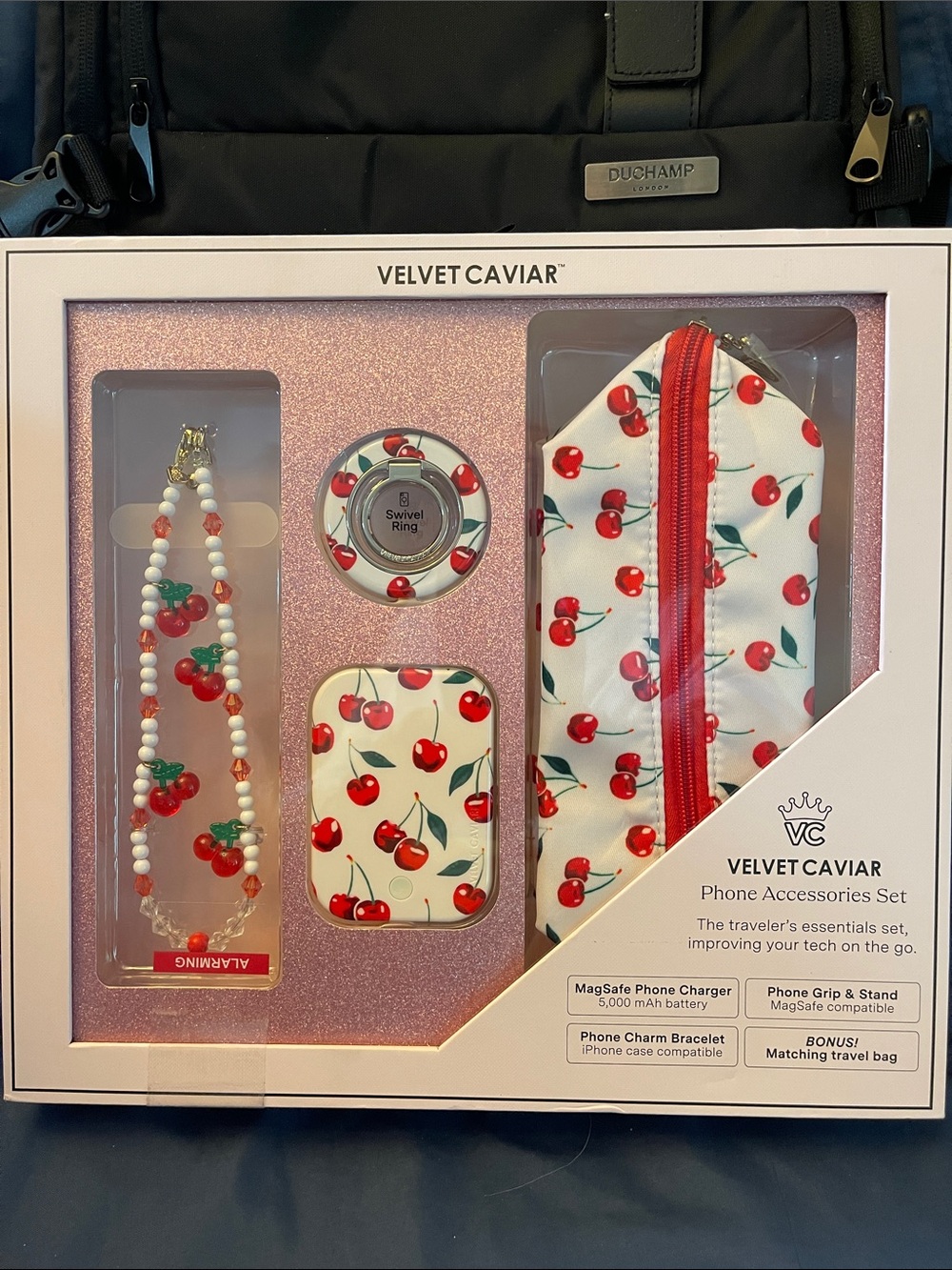 Velvet Caviar Cherries - Phone Accessory Set - Red & White